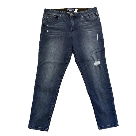 Democracy Jeans Women’s Sz 16 “Ab-Solution” Skinny Ankle Distressed Dark Washed - Picture 1 of 9